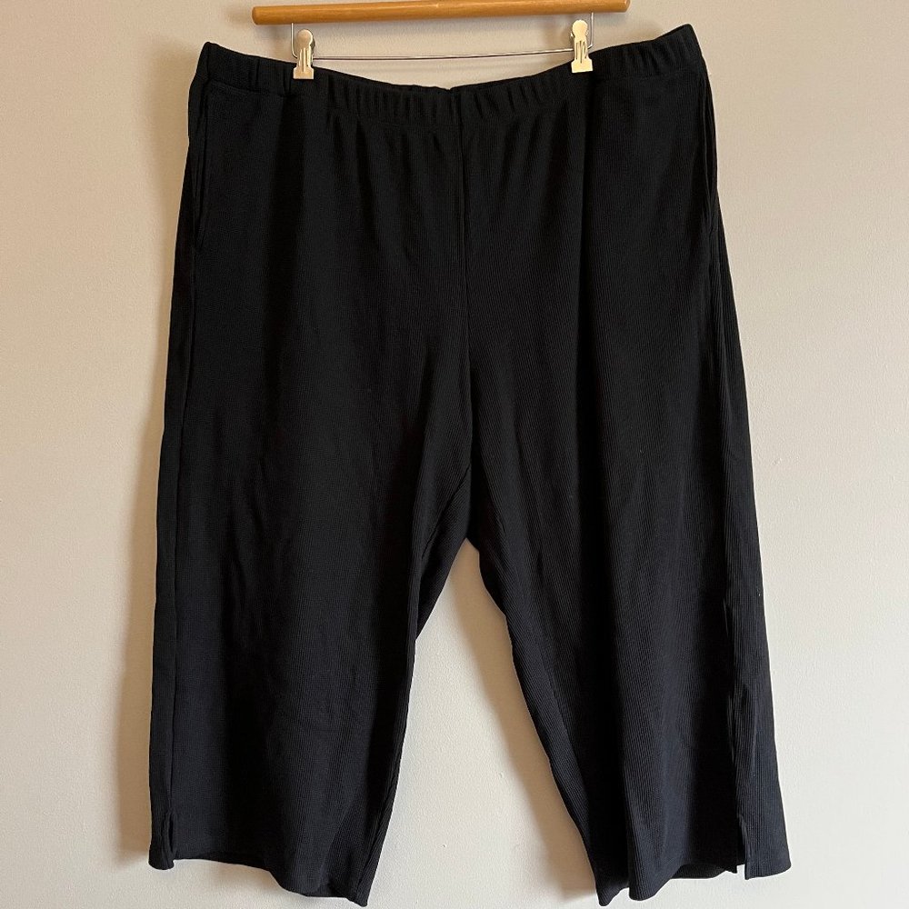 ❌Eileen Fisher 3X Pants, Wide Leg Organic Cotton Black Stretch Elastic Waist 3XL